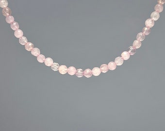 Rose Quartz Beaded Crystal Choker, 16 inch Rose Quartz Gemstone Choker with Faceted Beads