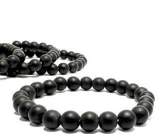 Black Onyx Crystal Bracelet, Onyx Gemstone Matte Beaded Bracelet