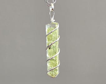 Peridot in Orgonite Wire Wrapped Pendant Necklace