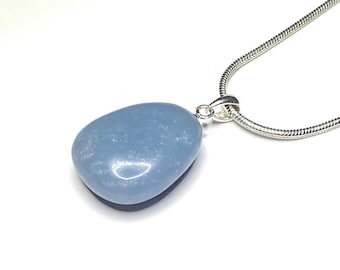 Angelite Crystal Necklace, Angelite Pendant Necklace, Angelite Pendant with Free Chain