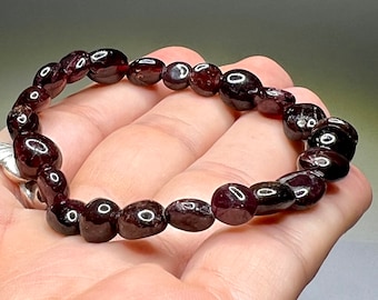 Garnet Crystal Bracelet, Garnet Gemstone Oval Bead Bracelet