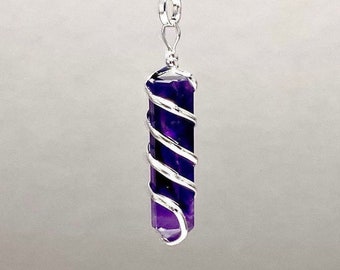 Amethyst Crystal Pendant Necklace, Amethyst Wire Wrapped Pendant with free 18" Chain