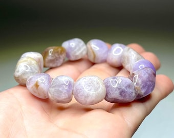 Amethyst Tumbled Crystal Bracelet: Gemstone Beaded Stretch Bracelet