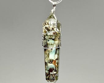 Larimar in Orgonite Wire Wrapped Pendant Necklace