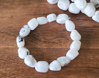 Rainbow Moonstone Crystal Bracelet, Large Handmade Moonstone Tumbled Bracelet