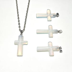 Opalite Crucifix Pendant Necklace, Opalite Cross Crystal Pendant with a Free Chain image 8