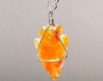 Carnelian Arrowhead Crystal Pendant with Chain