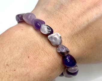 Amethyst Tumbled Crystal Bracelet, Amethyst Tumbled Gemstone Bracelet