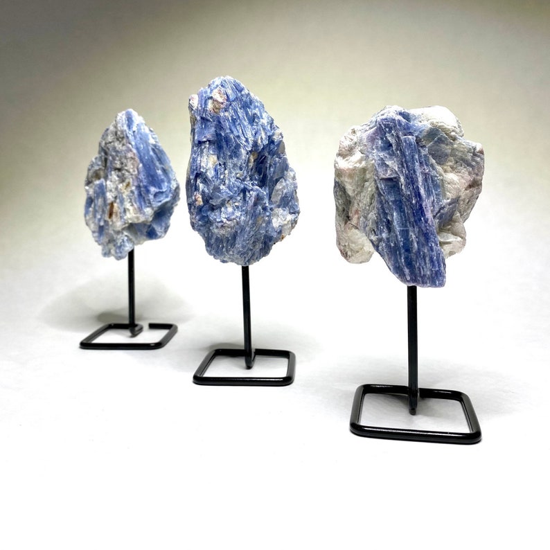 Raw Blue Kyanite Crystal Cluster on Stand image 5