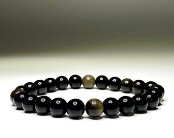 Gold Sheen Obsidian Crystal Bracelet, Obsidian Gemstone Beaded Bracelet