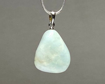 Natural Aquamarine Pendant Necklace - 18 Inch Chain Included