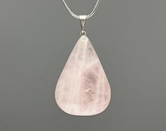 Rose Quartz Gemstone Pendant Necklace, Rose Quartz Crystal Drop Pendant with Complimentary Chain