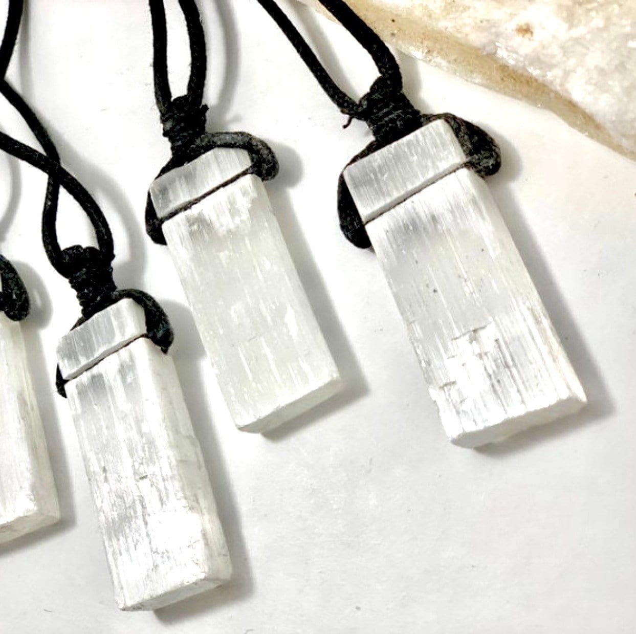 Selenite Black Cord Necklace