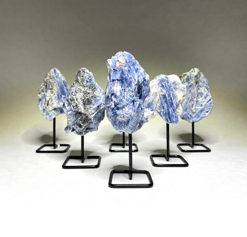 Raw Blue Kyanite Crystal Cluster on Stand image 9