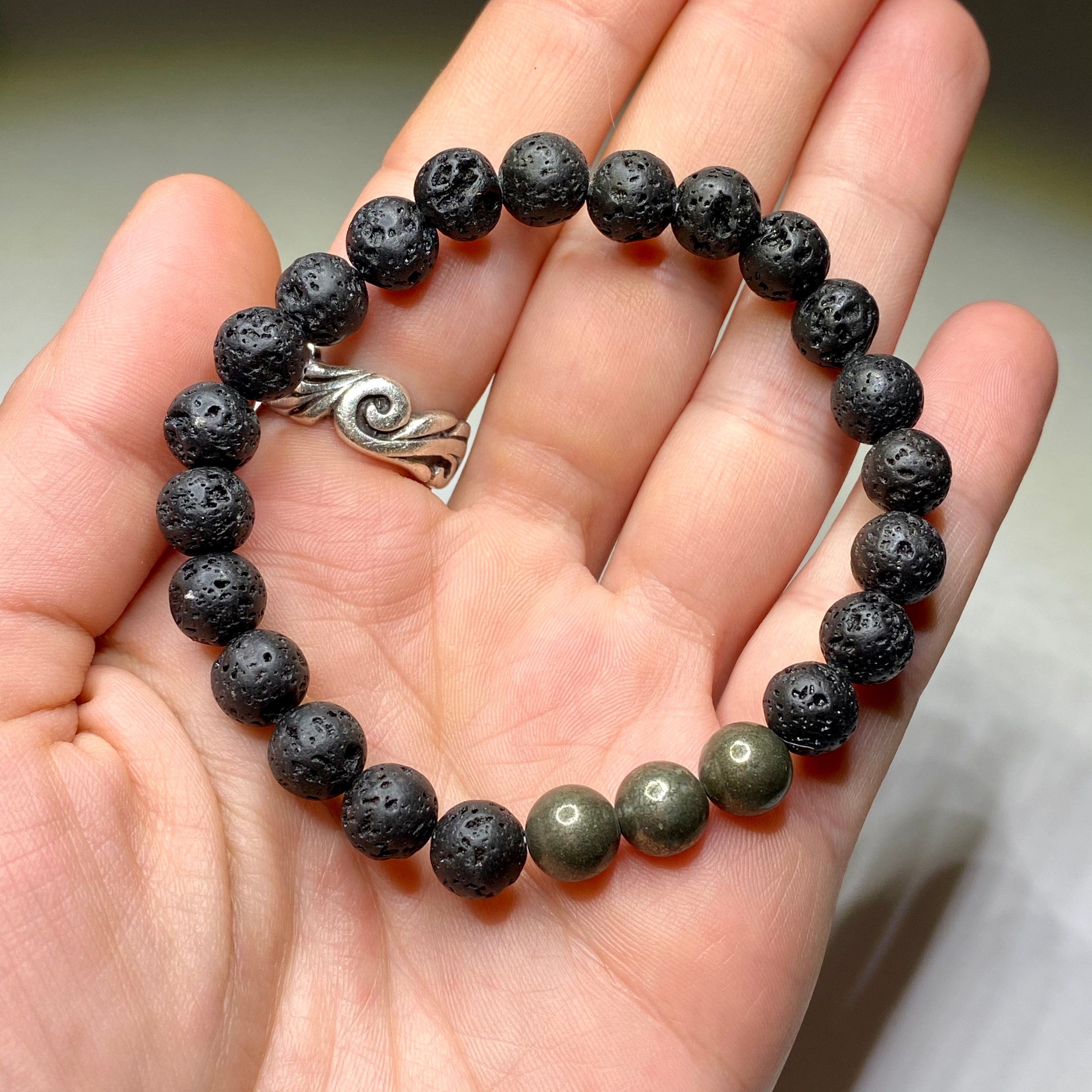 Natural Midnight Black Coral Molten Lava Rock Stone Beads Stretch Bracelet