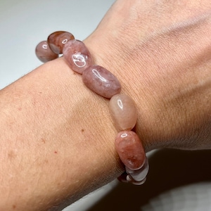 Strawberry Quartz Tumbled Crystal Bracelet, 8mm Strawberry Quartz Gemstone Bracelet