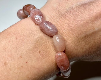 Strawberry Quartz Tumbled Crystal Bracelet, 8mm Strawberry Quartz Gemstone Bracelet