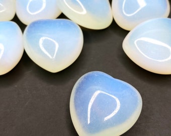Opalite Stone Puffy Hearts, 30MM Heart Shaped Crystal Charm