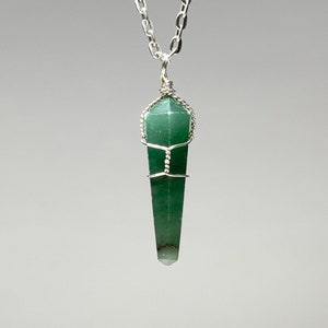 Green Aventurine Pendant Necklace, Wire Wrapped Crystal Point with 18&quot; Chain