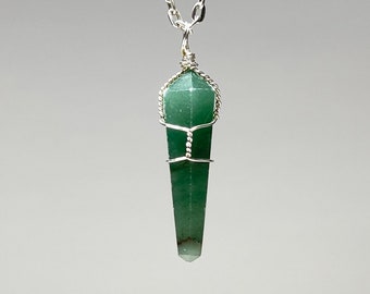 Green Aventurine Wire Wrapped Pendant with Free Chain