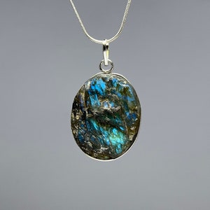 Labradorite Cabochon Necklace, Labradorite Cabochon Pendant with Chain