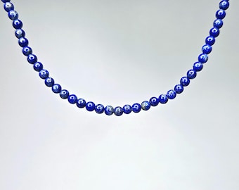 Lapis Lazuli Crystal Beaded Choker Necklace with 4mm ROUND Beads,  16 inch Lapis Lazuli Gemstone Choker
