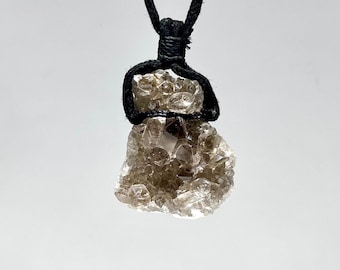 Smoky Quartz Cluster Pendant Necklace, Smokey Quartz Cord Necklace