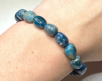 Blue Apatite Crystal Bracelet, Apatite Gemstone Beaded Bracelet