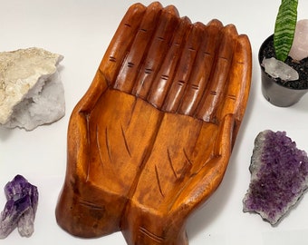 Extra Large Wood Carved Praying Hand Bowl