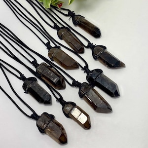 Smoky Quartz Point Necklace: Crystal Cord Pendant