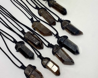 Smoky Quartz Crystal Necklace, Smoky Quartz Point Cord Necklace