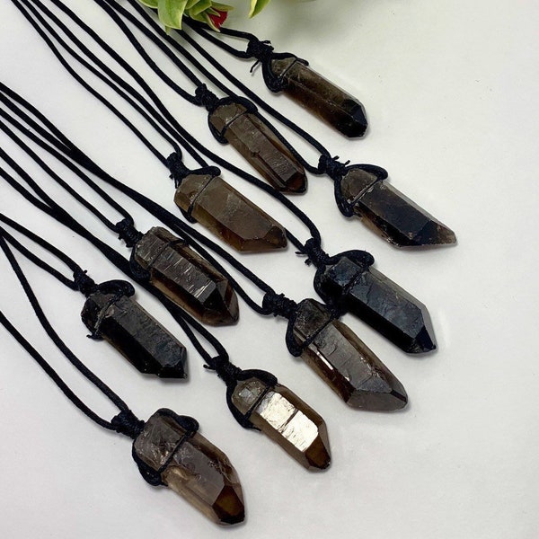 Smoky Quartz Crystal Necklace, Smoky Quartz Point Cord Necklace