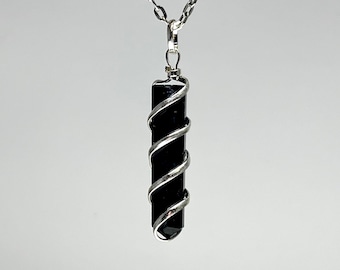 Black Tourmaline Wire Wrapped Crystal Pendant with 18" Chain, Black Tourmaline Pendant Necklace, SP