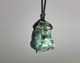 Natural Raw Emerald Pendant Necklace with Adjustable Cord