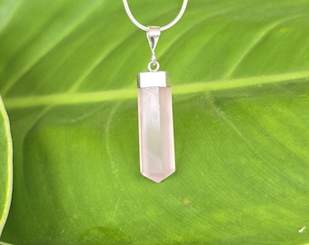 Rose Quartz Pendant Necklace: Sterling Silver Pendant with 18" Chain