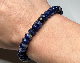 Sodalite Crystal Bracelet, Handmade Gemstone Faceted Beaded Bracelet