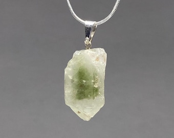 Quartz Crystal Pendant Necklace, Green Phantom Quartz Pendant with Chain