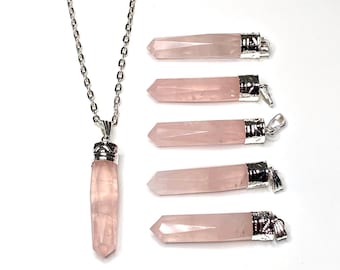 Rose Quartz Pendant Necklace: Handmade Crystal Pendant with 18" Chain