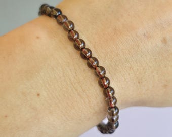 Smoky Quartz Crystal Bracelet: 4mm Handmade Gemstone Beaded Bracelet