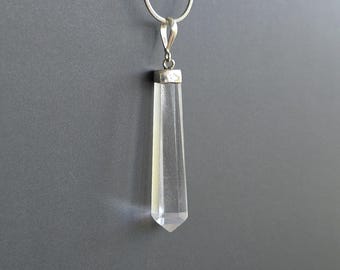 Sterling Silver Clear Quartz Point Pendant Necklace