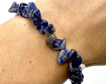 Sodalite Crystal Chips Bracelet, Sodalite Gemstone Beaded Bracelet