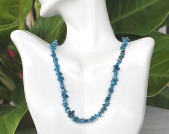 Blue Apatite Chips Necklace – 30 Inch Long Strand