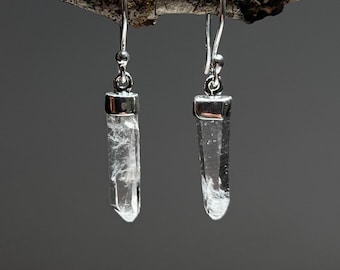 Lemurian Quartz Crystal Earrings, Lemurian Quartz Gemstone Dangle Earrings, 925 Sterling Silver Lemurian Quartz Point Earrings