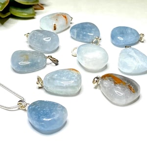 Celestite Crystal Necklace, Celestite Gemstone Pendant with 18 inch Chain