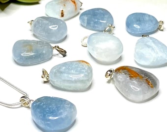 Celestite Crystal Necklace, Celestite Gemstone Pendant with 18 inch Chain