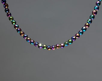 Rainbow Hematite Beaded Crystal Choker, 16 inch Hematite Gemstone Choker