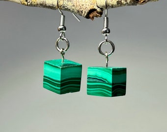 Malachite Cube Dangle Earrings