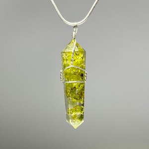 Peridot in Orgonite Wire Wrapped Pendant Necklace