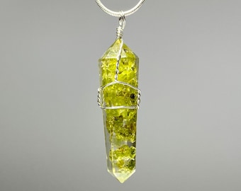 Peridot in Orgonite Wire Wrapped Pendant Necklace