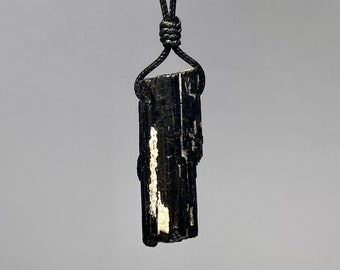 Black Tourmaline Crystal Necklace, Tourmaline Cord Necklace